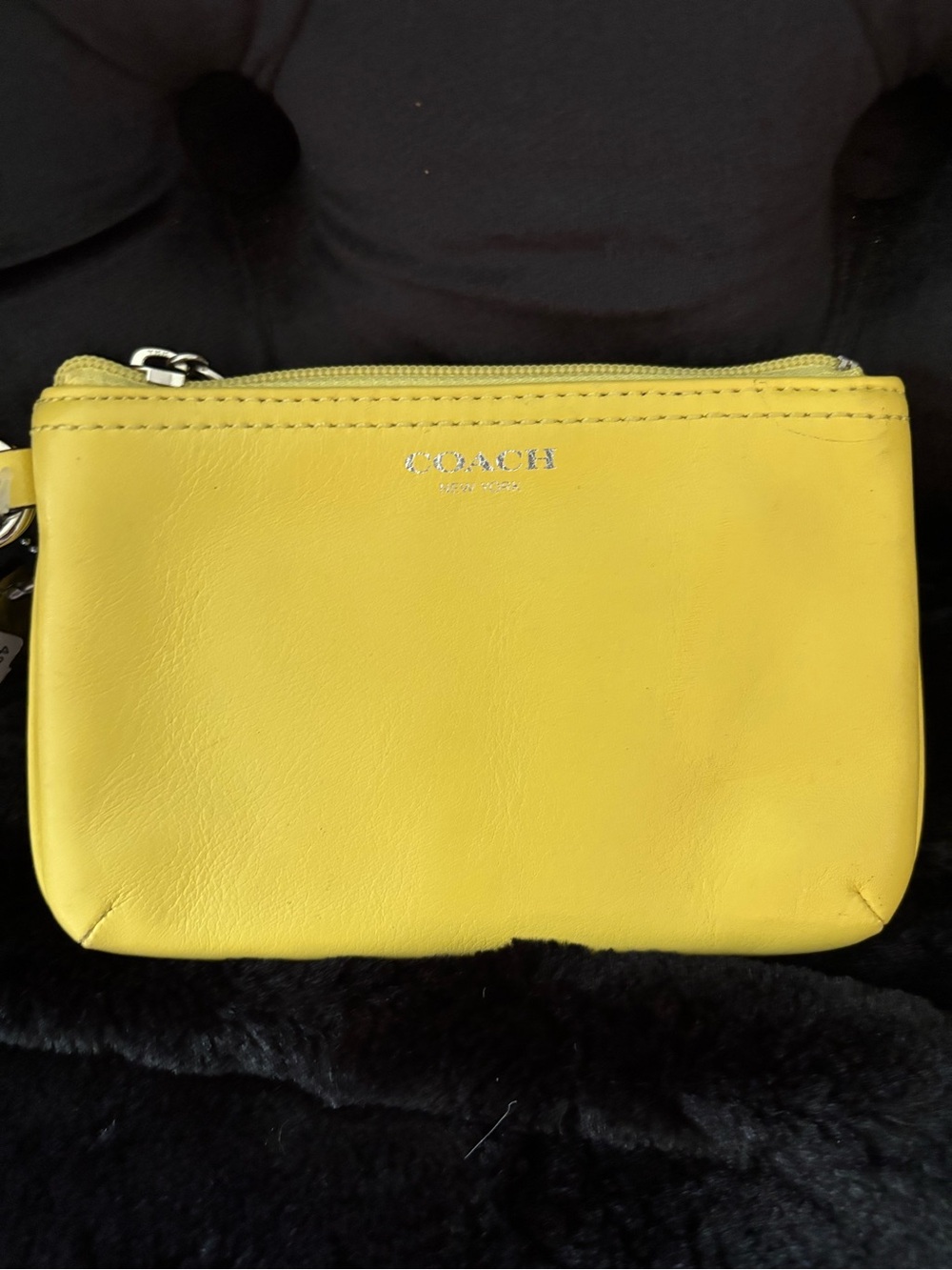 COACH Bright Yellow Leather Wristlet Pouch